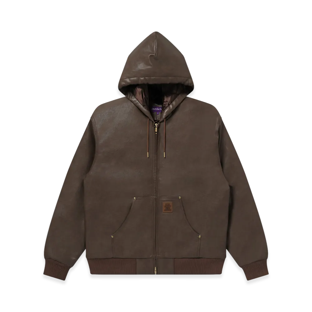 BlackEyePatch Leather Patch PU Hooded Jacket "Brown"