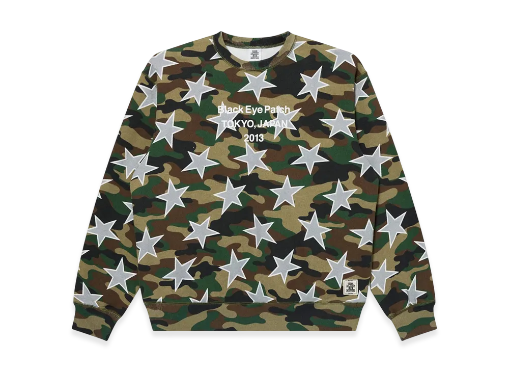 BlackEyePatch Star Patterned Brand Origin Crew Sweat "Woodland Camo"