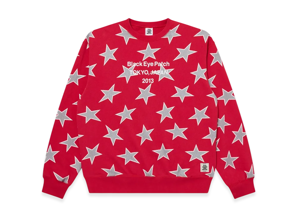 BlackEyePatch Star Patterned Brand Origin Crew Sweat "Red"