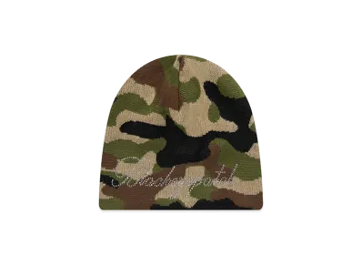 BlackEyePatch Rhinestoned Script Single Beanie "Woodland Camo"