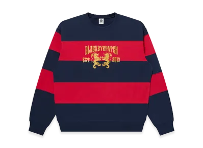 BlackEyePatch Heraldic College Striped Crew Sweat "Navy/Red"