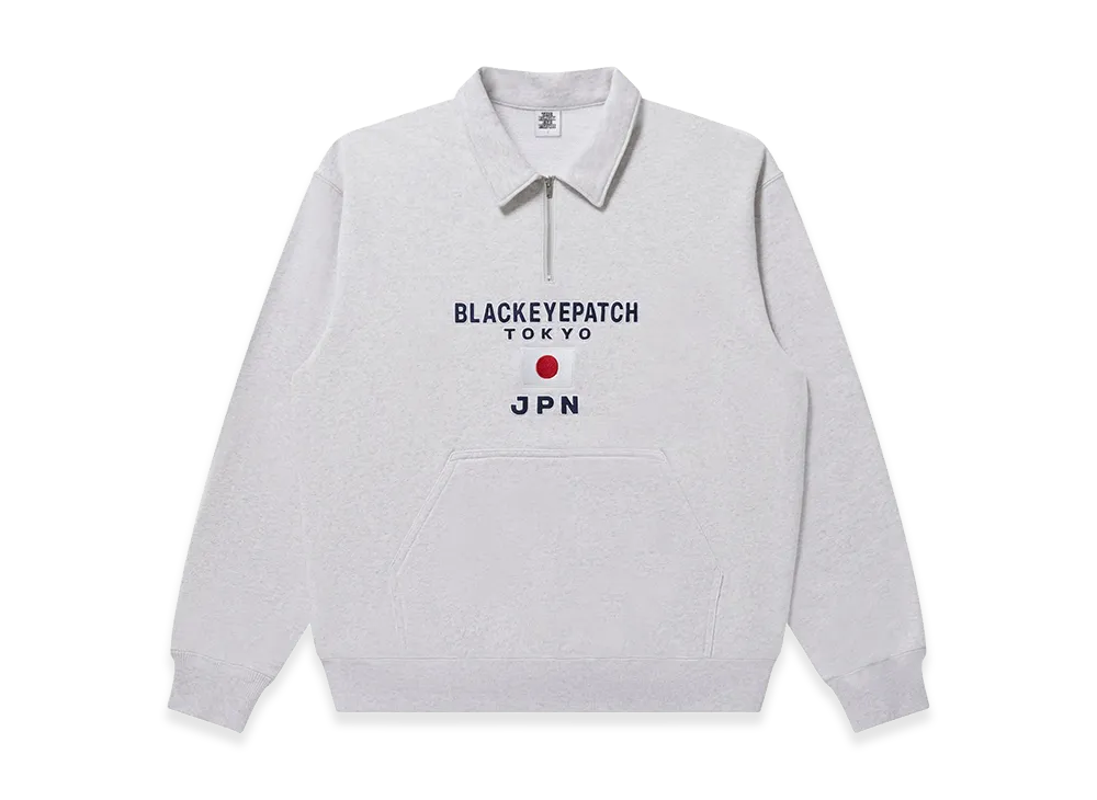 BlackEyePatch Jpn Flag Embroidered Half Zip Sweat "Ash"