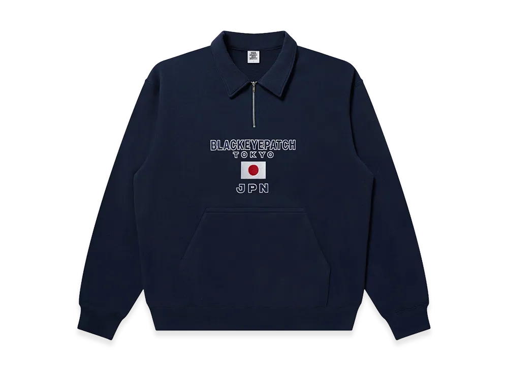 BlackEyePatch Jpn Flag Embroidered Half Zip Sweat "Navy"