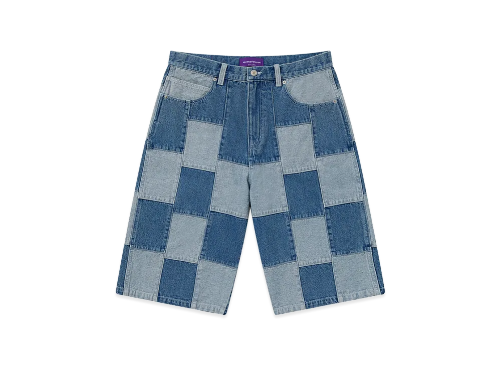 BlackEyePatch Denim Patchwork Baggy Shorts "Indigo"