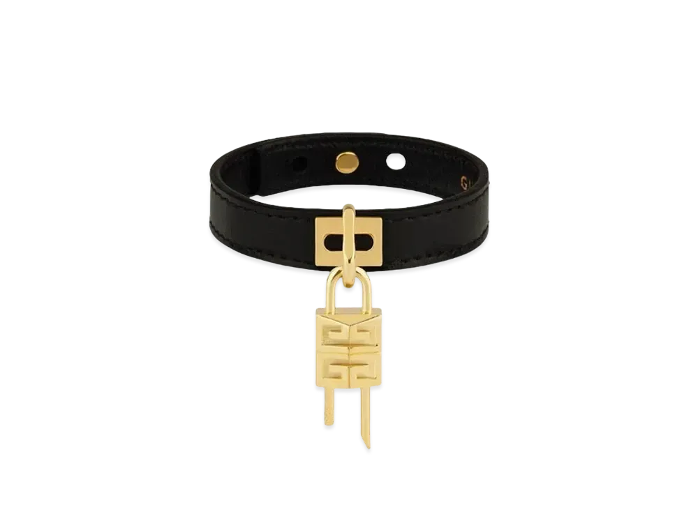 GIVENCHY Mini Lock Bracelet In Metal And Leather "Black/Golden"