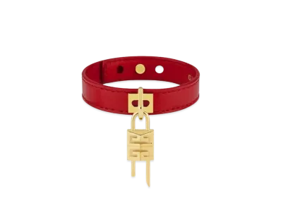 GIVENCHY Mini Lock Bracelet In Metal And Leather "Golden/Red"