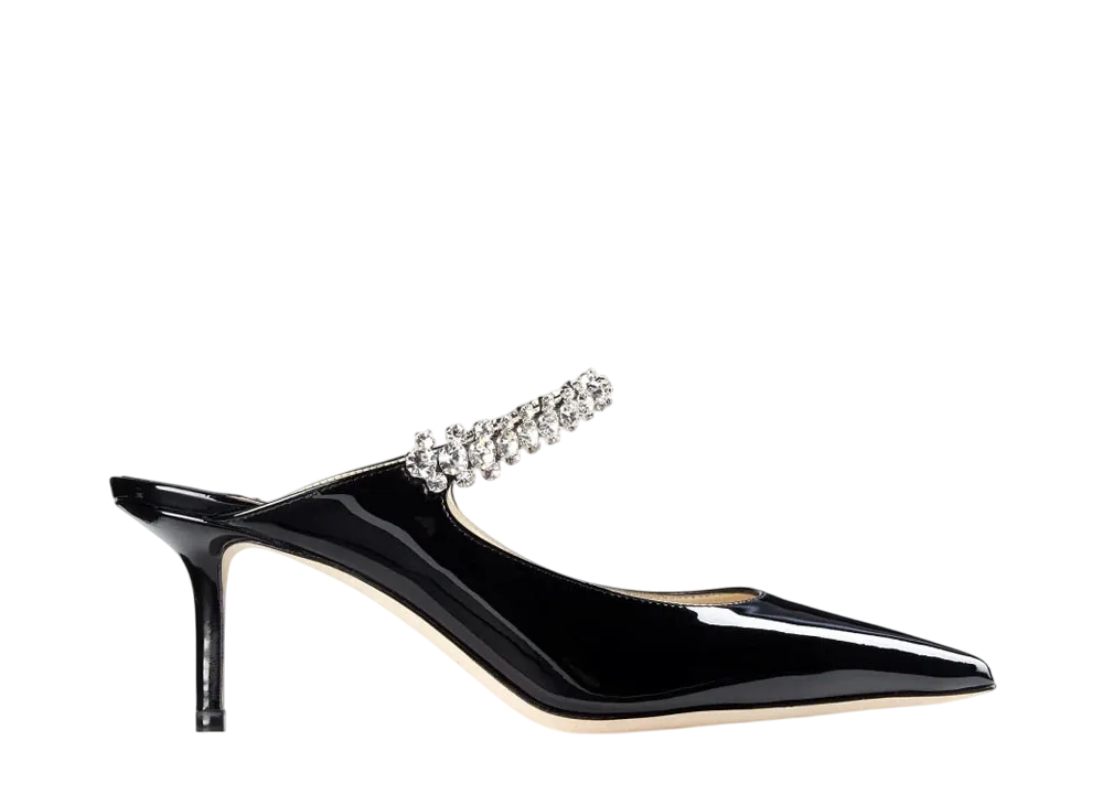 Jimmy Choo Women's Bing 65 Patent Leather Mules with Crystal Strap "Black"