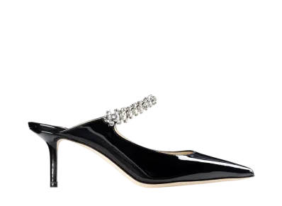 Jimmy Choo Women's Bing 65 Patent Leather Mules with Crystal Strap "Black"