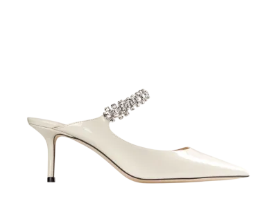 Jimmy Choo Bing 65 Patent Leather Mules with Crystal Strap "Linen"