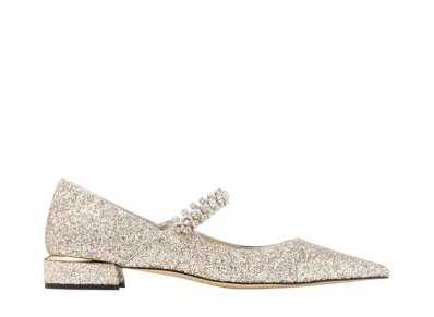 Jimmy Choo Women's Bing Pump Flat Glitter Fabric Flat Shoes "Sand"