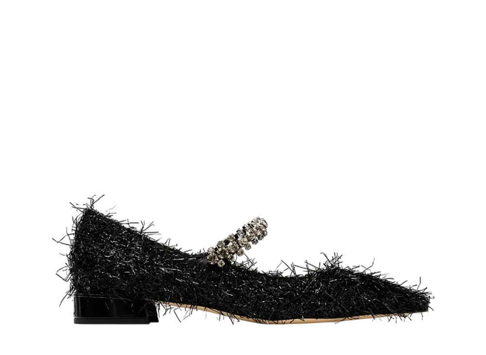 Jimmy Choo Women's Bing Pump Flat Tinsel Flats "Black/Smoke"