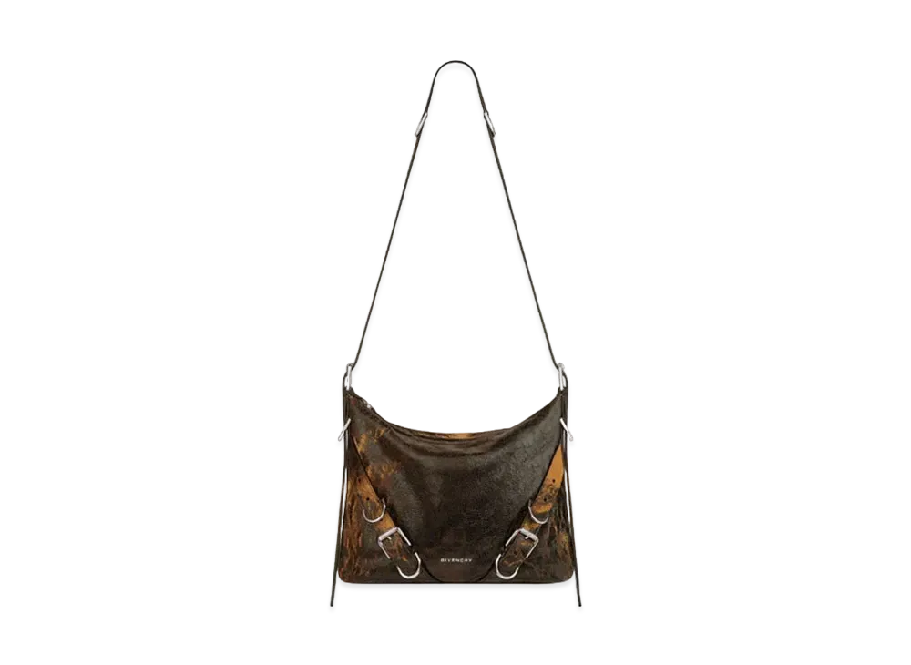 GIVENCHY Voyou Crossbody Bag In Crackled Leather "Black/Brown Mud"
