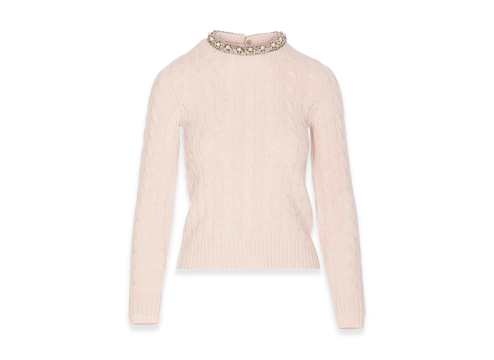 Valentino Women's Embroidered Cable-Knit Jumper "Pink"