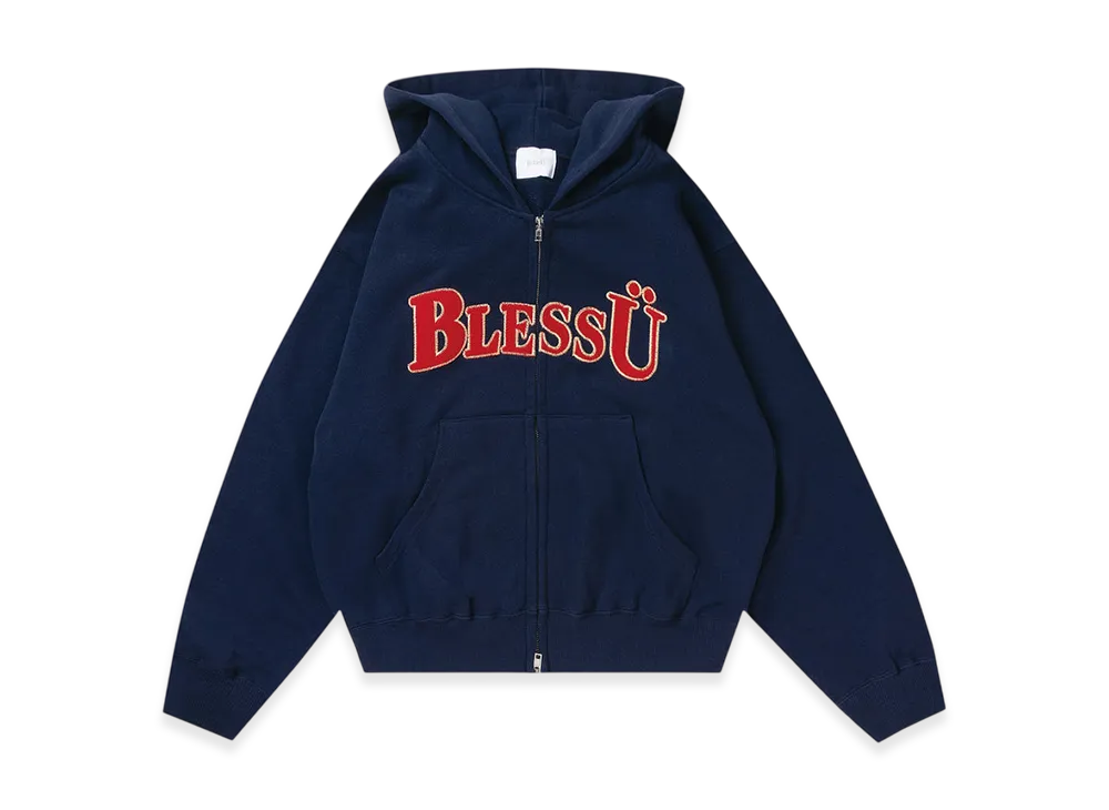 BLESS U BU OG Logo Zip Up Hoodie "Navy"