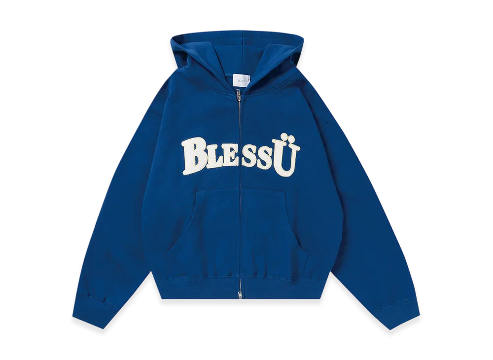 【BLESS Ü】オリジナルロゴフーディー　ブルー BLESS U BU OG Logo Zip Up Hoodie 