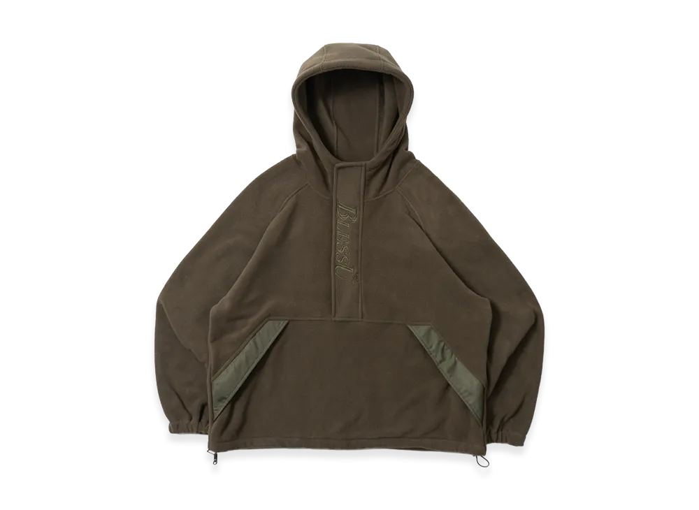 BLESS U Half-Zip Fleece Hoodie "Khaki"