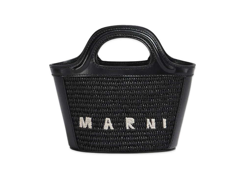 MARNI Tropicalia Micro Bag in Leather & Raffia-Effect Fabric "Black"