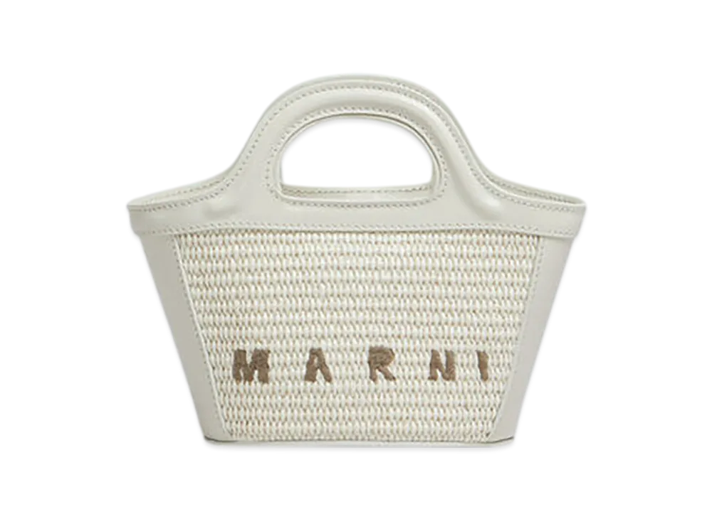 MARNI Tropicalia Micro Bag in Leather & Raffia-Effect Fabric "Shell"