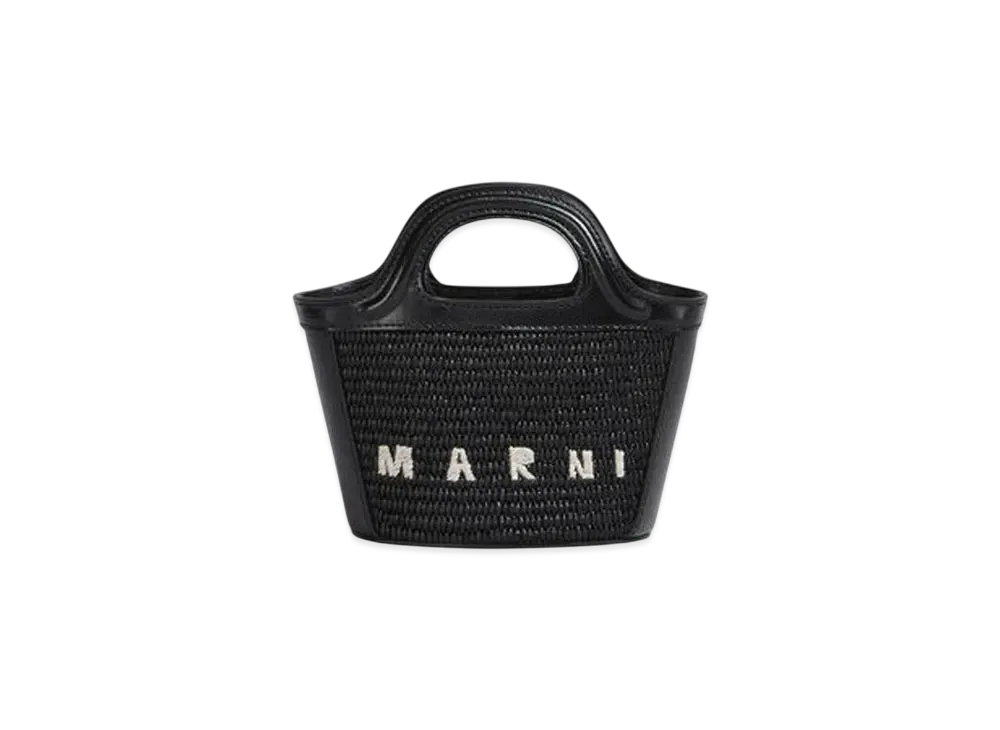 Marni Tropicalia Micro Bag in Leather and Raffia-Effect Fabric "Black"