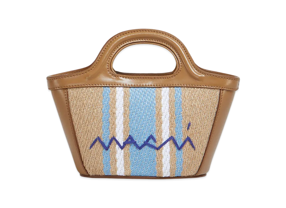 MARNI Tropicalia Micro Bag in Leather & Raffia-Effect Fabric "Cigar/Opal/Lily White"