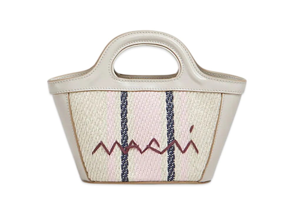 MARNI Tropicalia Micro Bag in Leather & Raffia-Effect Fabric "Silk White/Macaron/Blue China"