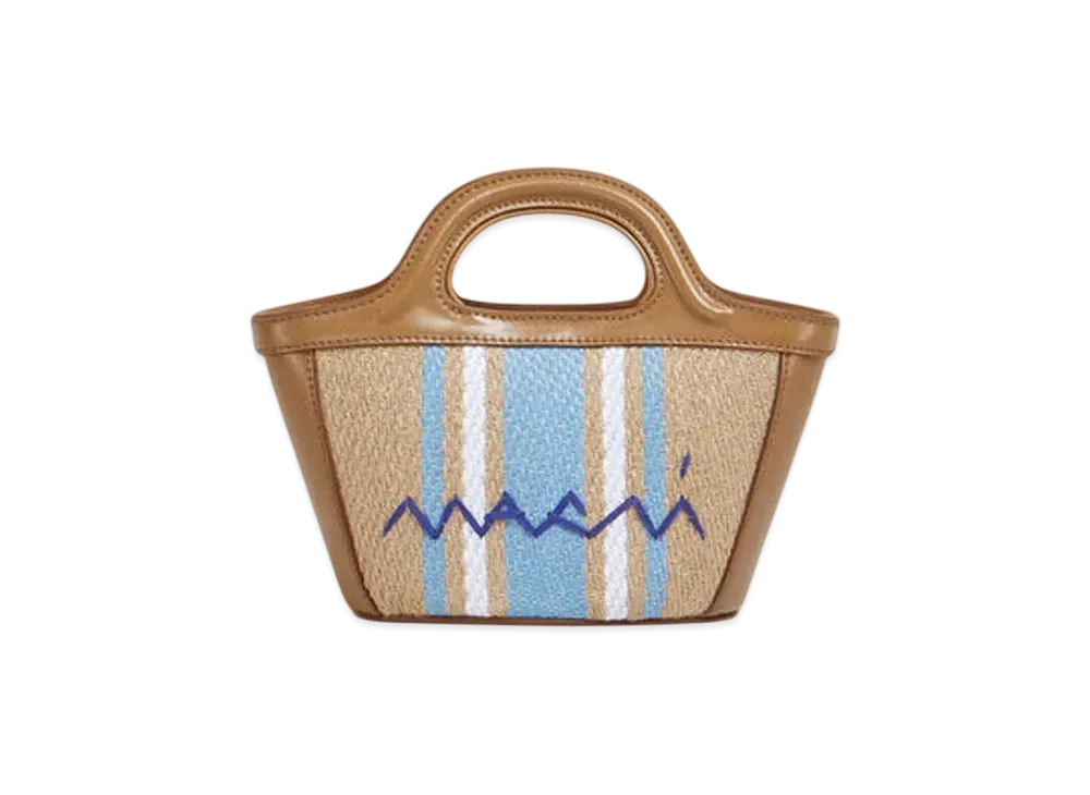 Marni Tropicalia Micro Bag in Leather and Raffia-Effect Fabric "Cigar/Opal/Lily White"