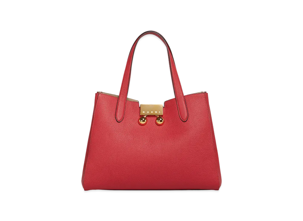 MARNI Trunkaroo Small Tote Handbag in Leather "Hot Red"