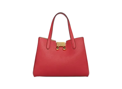 MARNI Trunkaroo Small Tote Handbag in Leather "Hot Red"