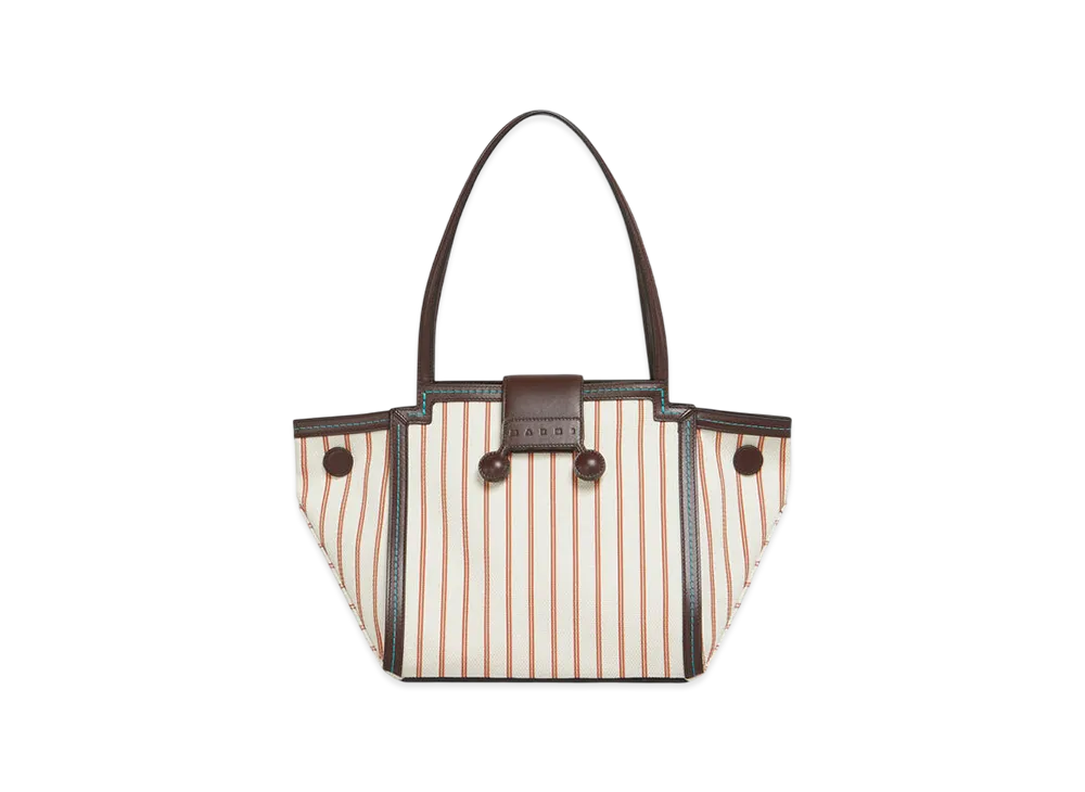 MARNI Mini Riviera Bag in Leather & Striped Canvas "Hot Red/Lily White"