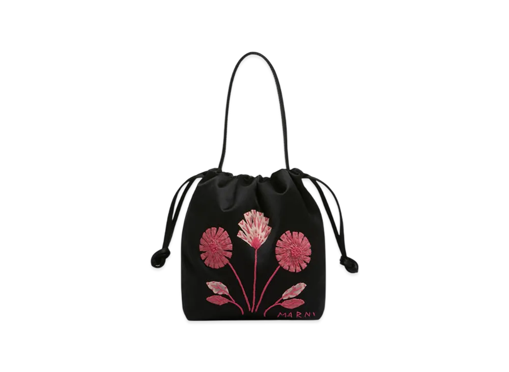 MARNI Satin Chou Chou Small Drawstring Bag "Black"