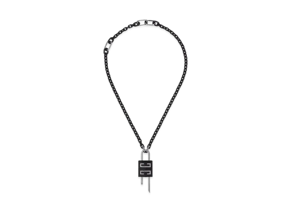 GIVENCHY Small Lock Necklace In Metal with Crystals "Black/Silver"