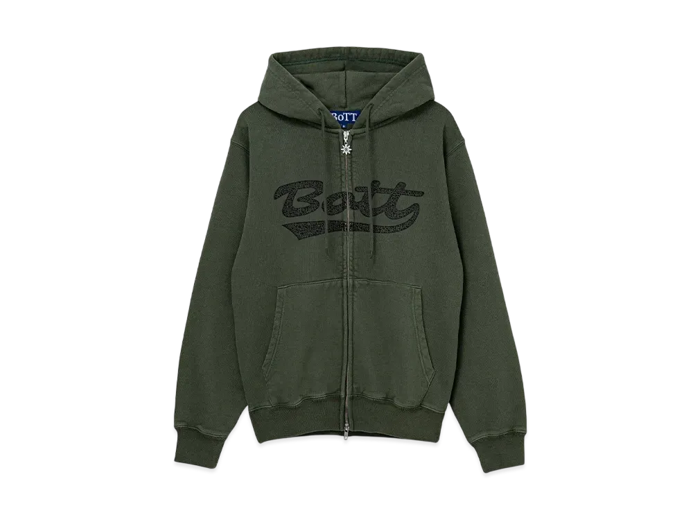 BoTT Washed Script Logo Zip Hoodie "Washed Olive"