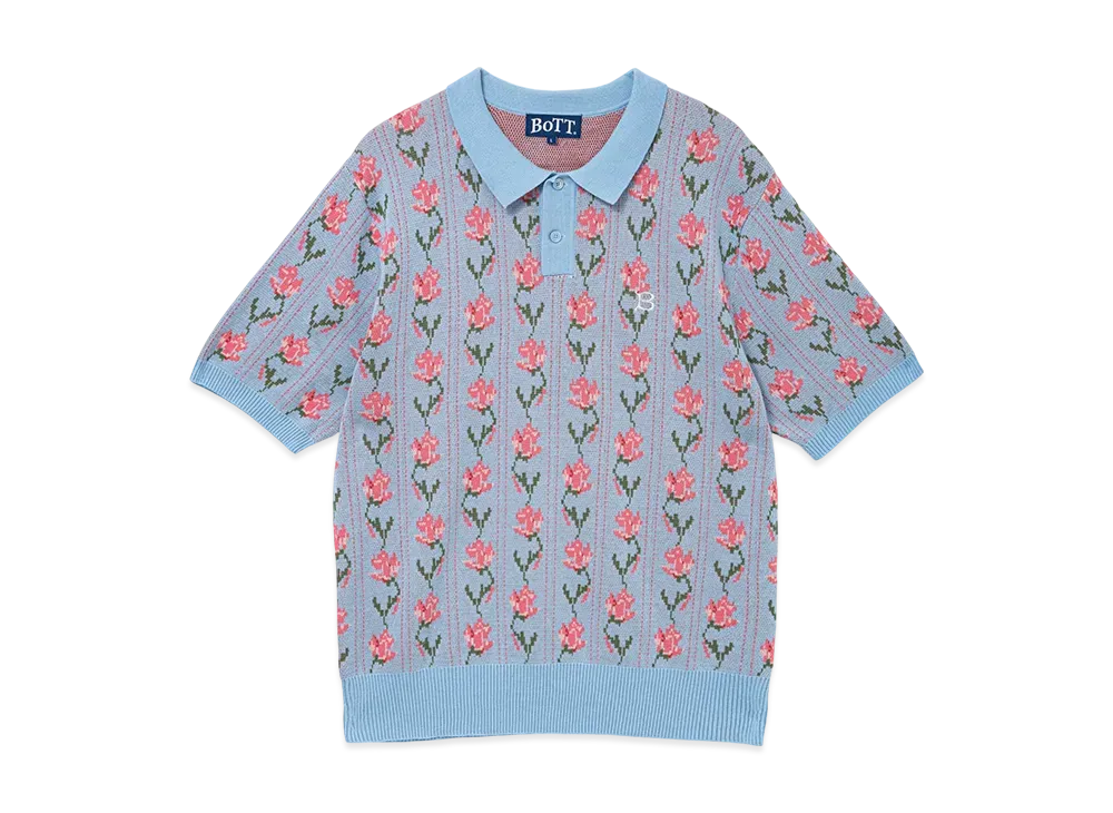 BoTT Flower S/S Knit Polo "RightBlue"
