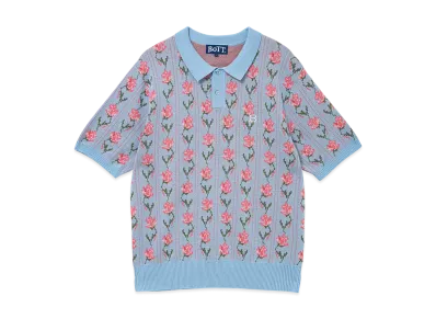 BoTT Flower S/S Knit Polo "RightBlue"