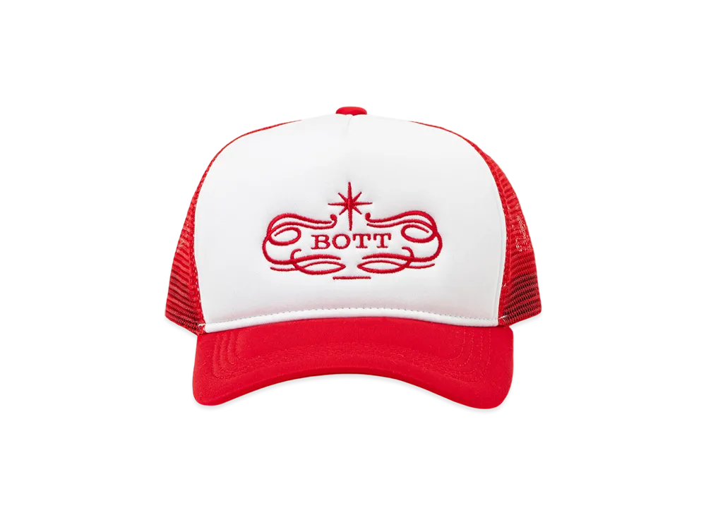 BoTT Luxe Logo Mesh-Back 5-Panel Trucker Cap "Red"