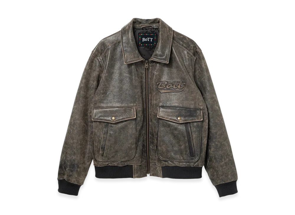 BoTT Script Logo Cracked Leather Jacket "Brown"