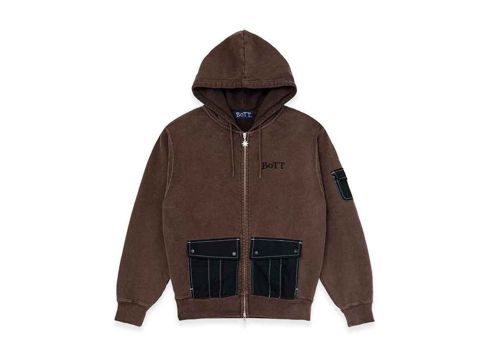 BoTT Washed Cargo Pocket Zip Hoodie "Brown"