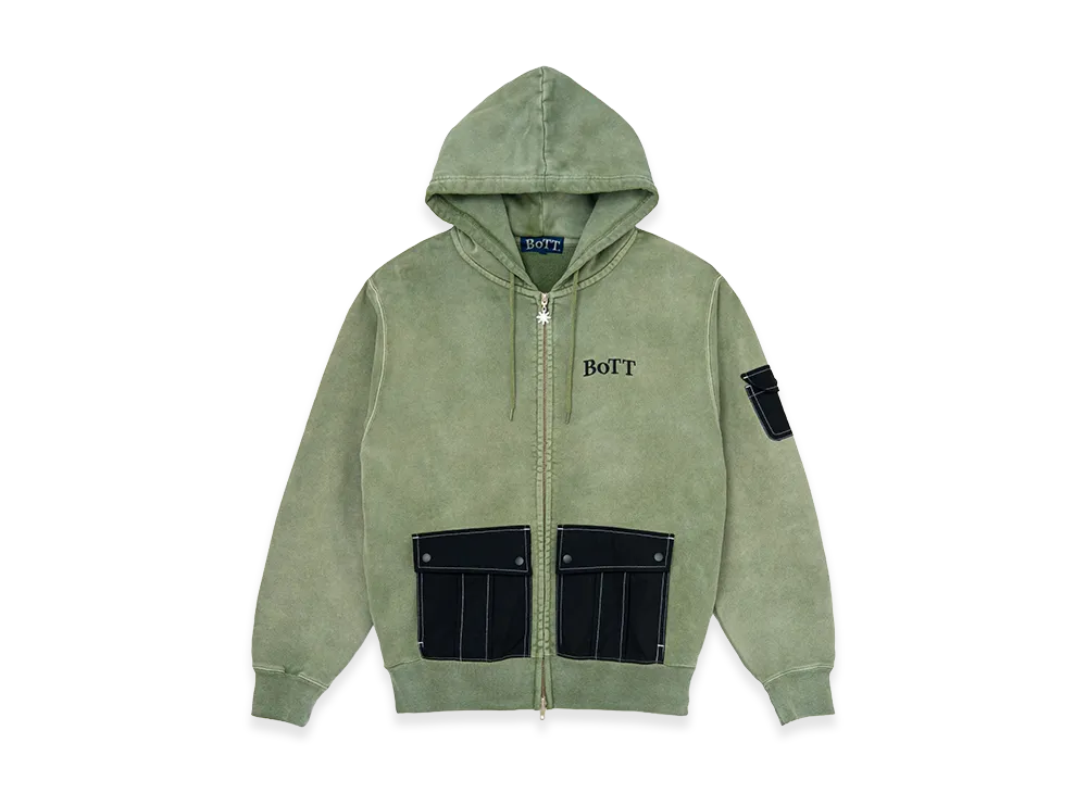 BoTT Washed Cargo Pocket Zip Hoodie "Olive"