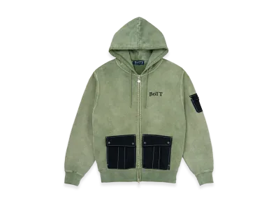 BoTT Washed Cargo Pocket Zip Hoodie "Olive"