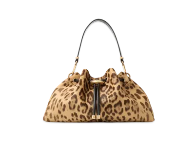 Jimmy Choo Cinch M Leopard Print Pony Bag "Natural/Gold"