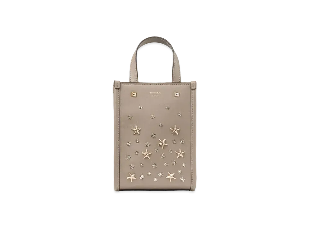 Jimmy Choo Mini North South Tote Leather Mini Tote Bag "Taupe/Light Gold"