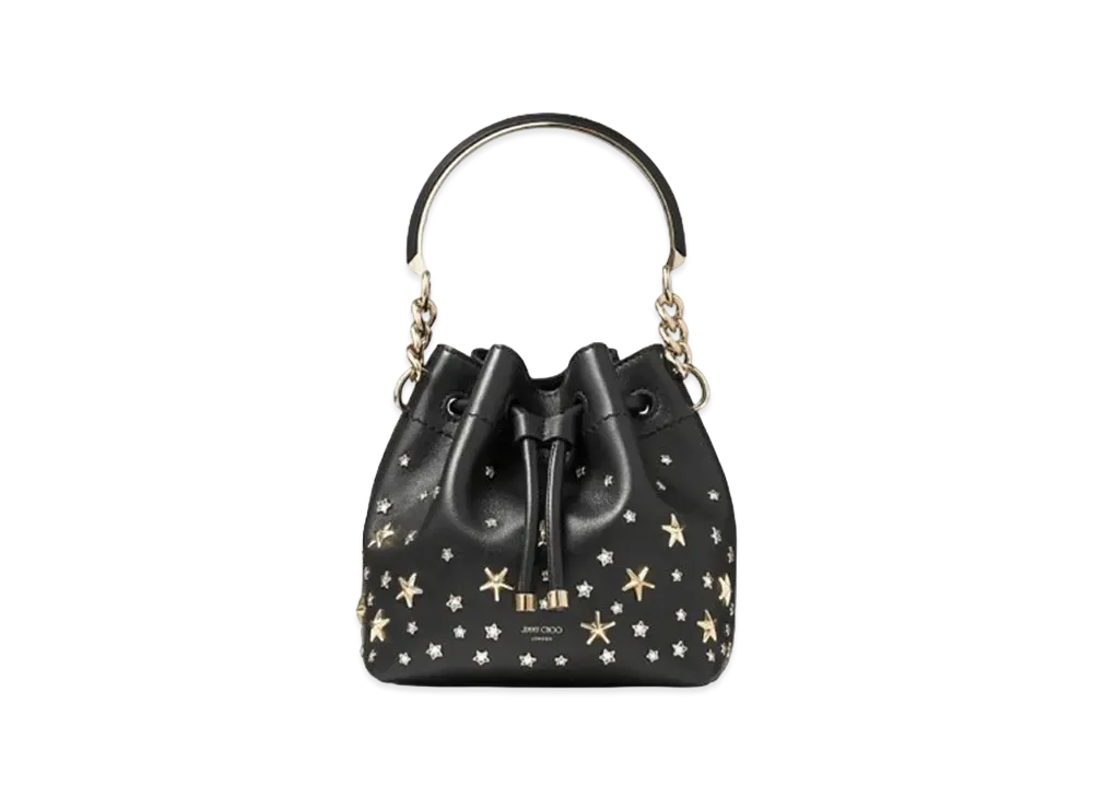 Jimmy Choo Bon Bon Bucket/S Smooth Calf Leather With Crystal Star Bucket Bag "Black/Light Gold"