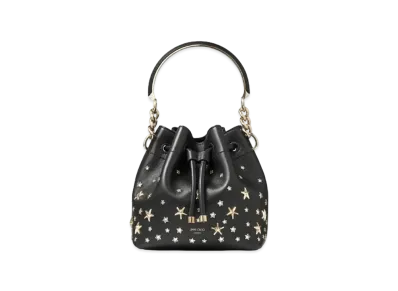 Jimmy Choo Bon Bon Bucket/S Smooth Calf Leather With Crystal Star Bucket Bag "Black/Light Gold"