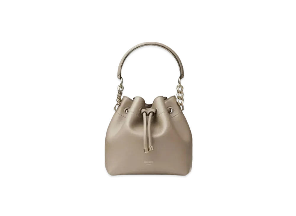 Jimmy Choo Bon Bon Bucket/S Leather Bucket Bag With Light Gold Hardware "Taupe/Light Gold"