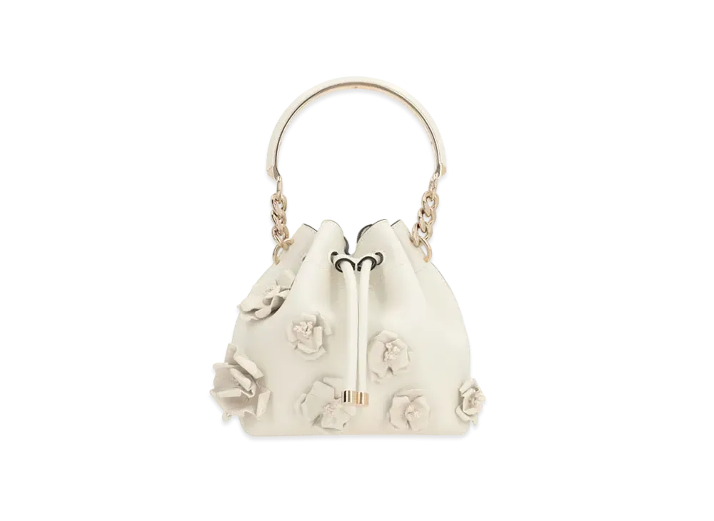 Jimmy Choo Bon Bon Bucket/S Calf Leather Mini Bucket Bag with Flowers "Latte/Light Gold"