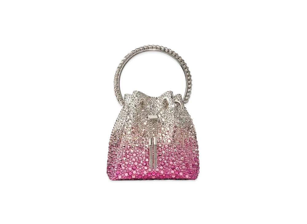Jimmy Choo Bon Bon Candy Pink and Silver Satin Bag Withcrystals "Candy Pink/Silver"
