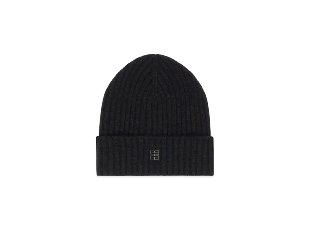 GIVENCHY Ribbed Beanie In Wool and Cashmere With 4G Detail "Black"