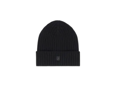 GIVENCHY Ribbed Beanie In Wool and Cashmere With 4G Detail "Black"