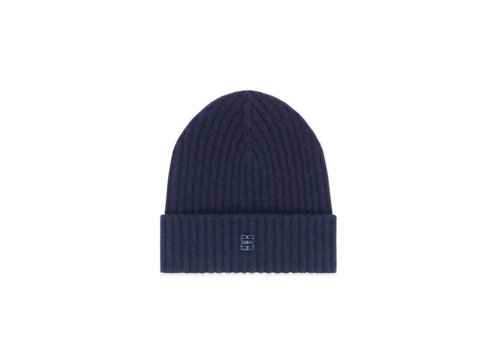 GIVENCHY Ribbed Beanie In Wool and Cashmere With 4G Detail "Deep Blue"