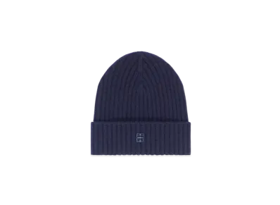 GIVENCHY Ribbed Beanie In Wool and Cashmere With 4G Detail "Deep Blue"
